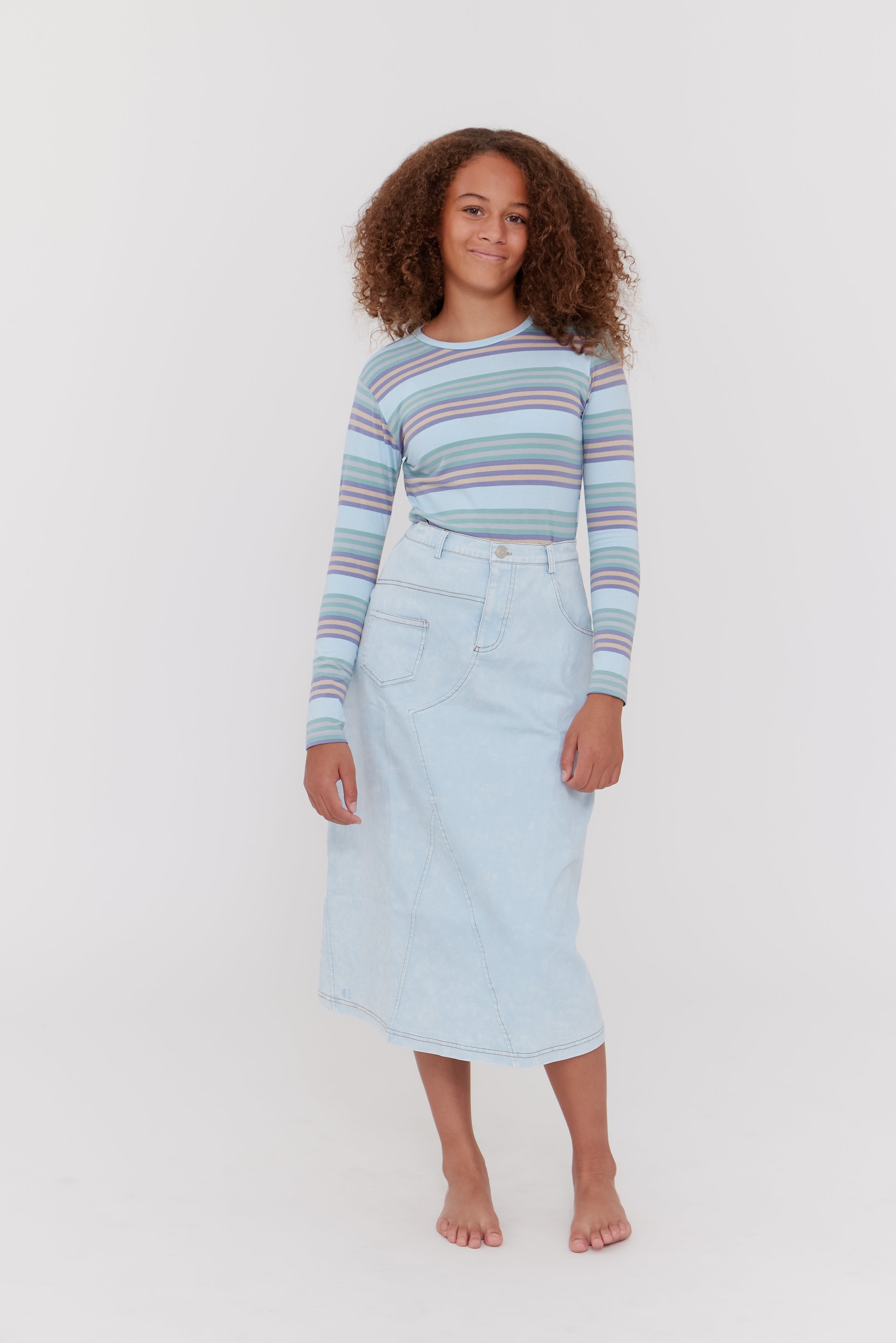 Crew Kids Blue Stitch Detail Maxi Skirt