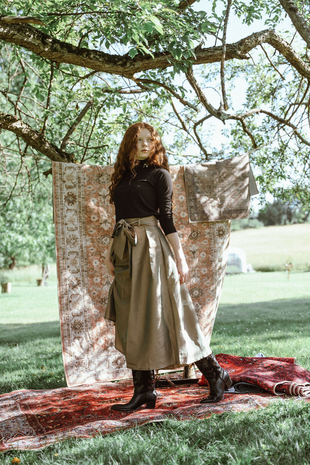 Gem Coper Bow Detail Taffeta Skirt