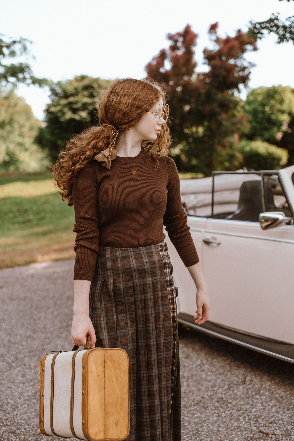 Degree Brown Plaid Pleated Skirt