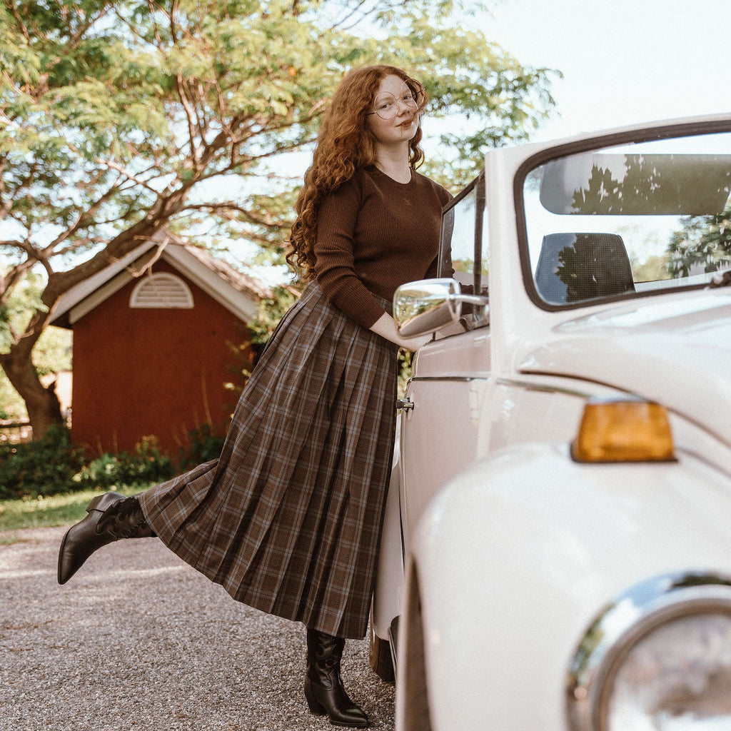 Degree Brown Plaid Pleated Skirt