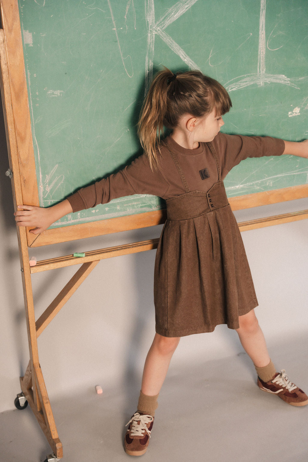 Kix Brown Yoke Detail Denim Jumper Set
