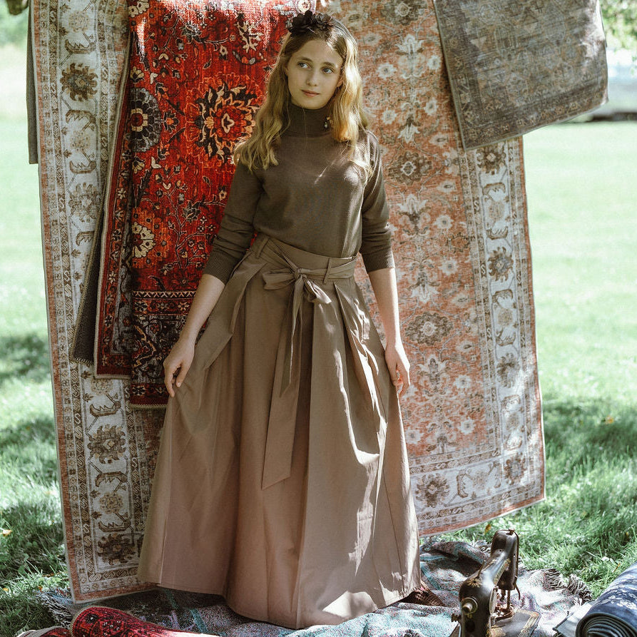 Gem Taupe Bow Detail Taffeta Skirt
