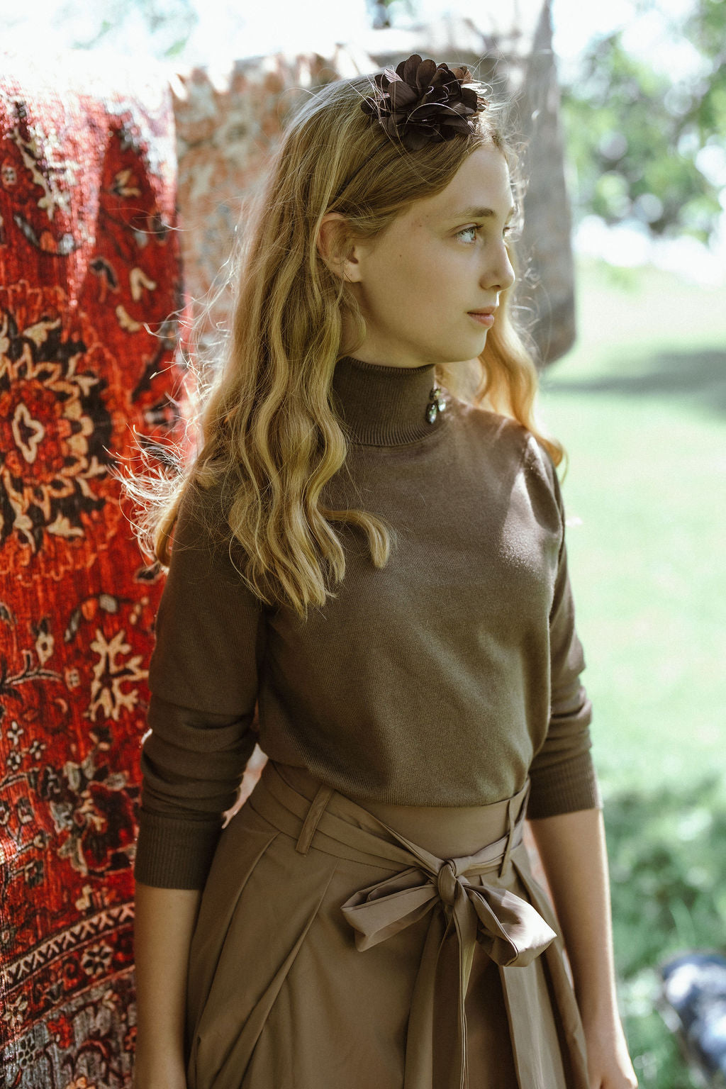 Gem Taupe Brooch Turtleneck