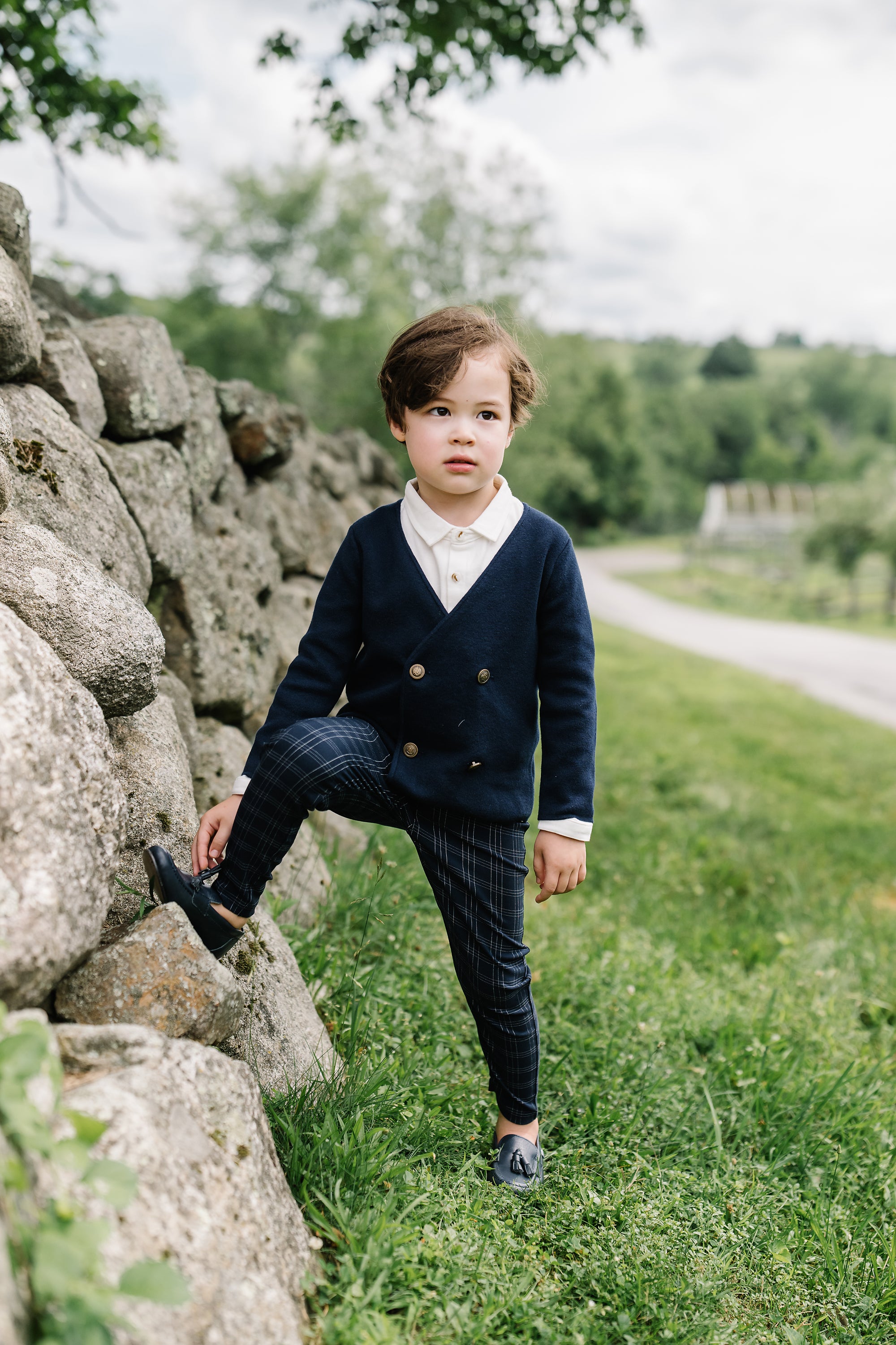 Lil Legs Navy Double Breasted Knit Blazer