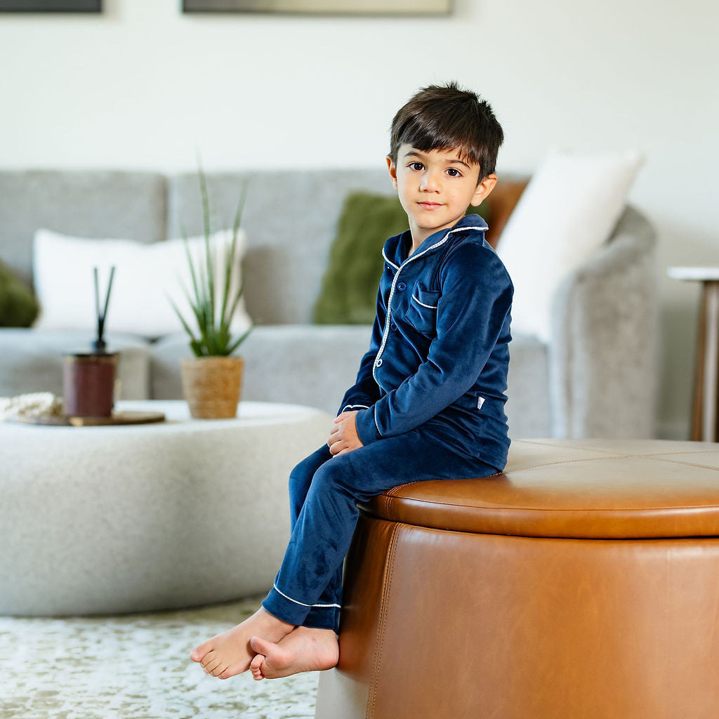Pouf Navy Velour Grandpa Pajama