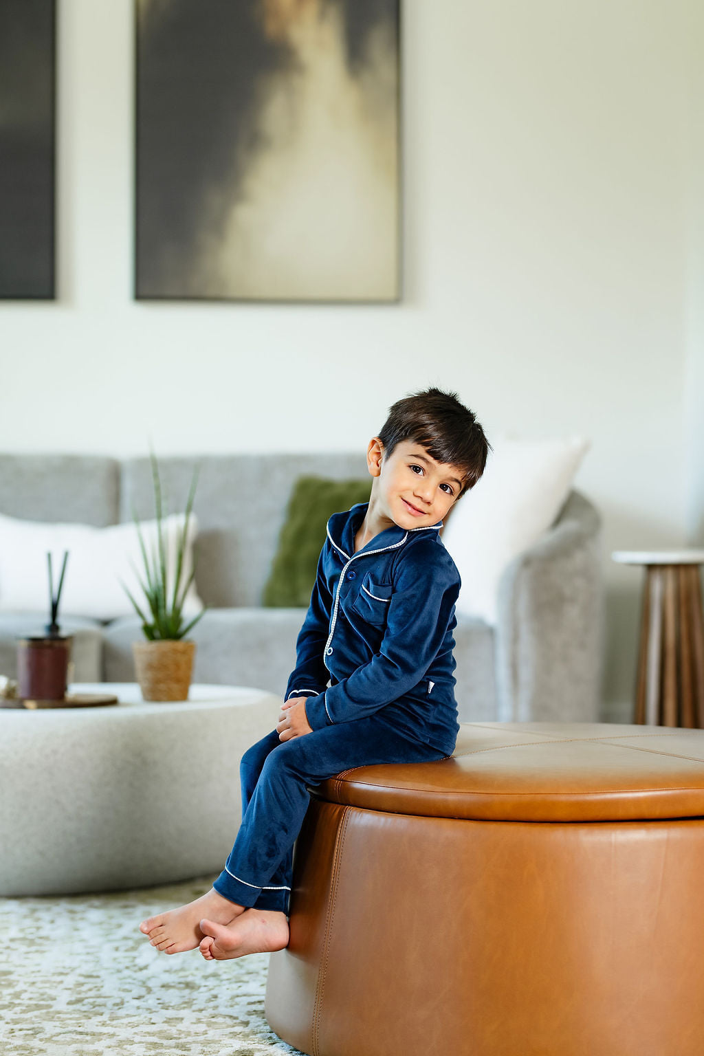 Pouf Navy Velour Grandpa Pajama