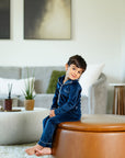 Pouf Navy Velour Grandpa Pajama