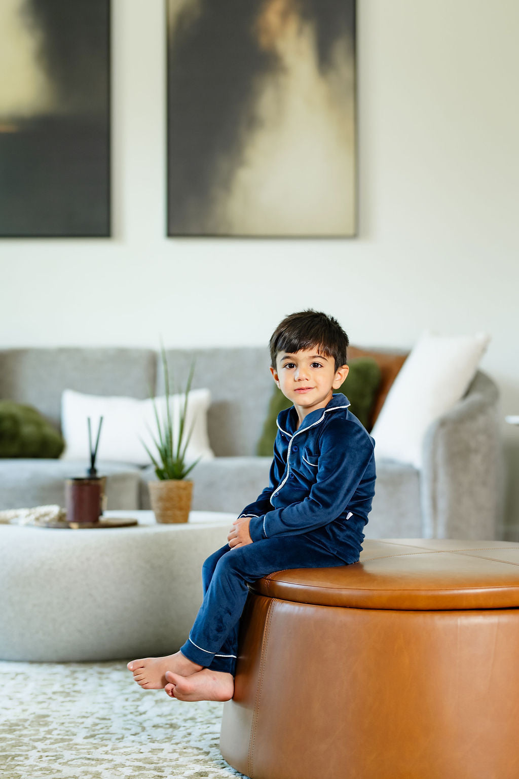Pouf Navy Velour Grandpa Pajama