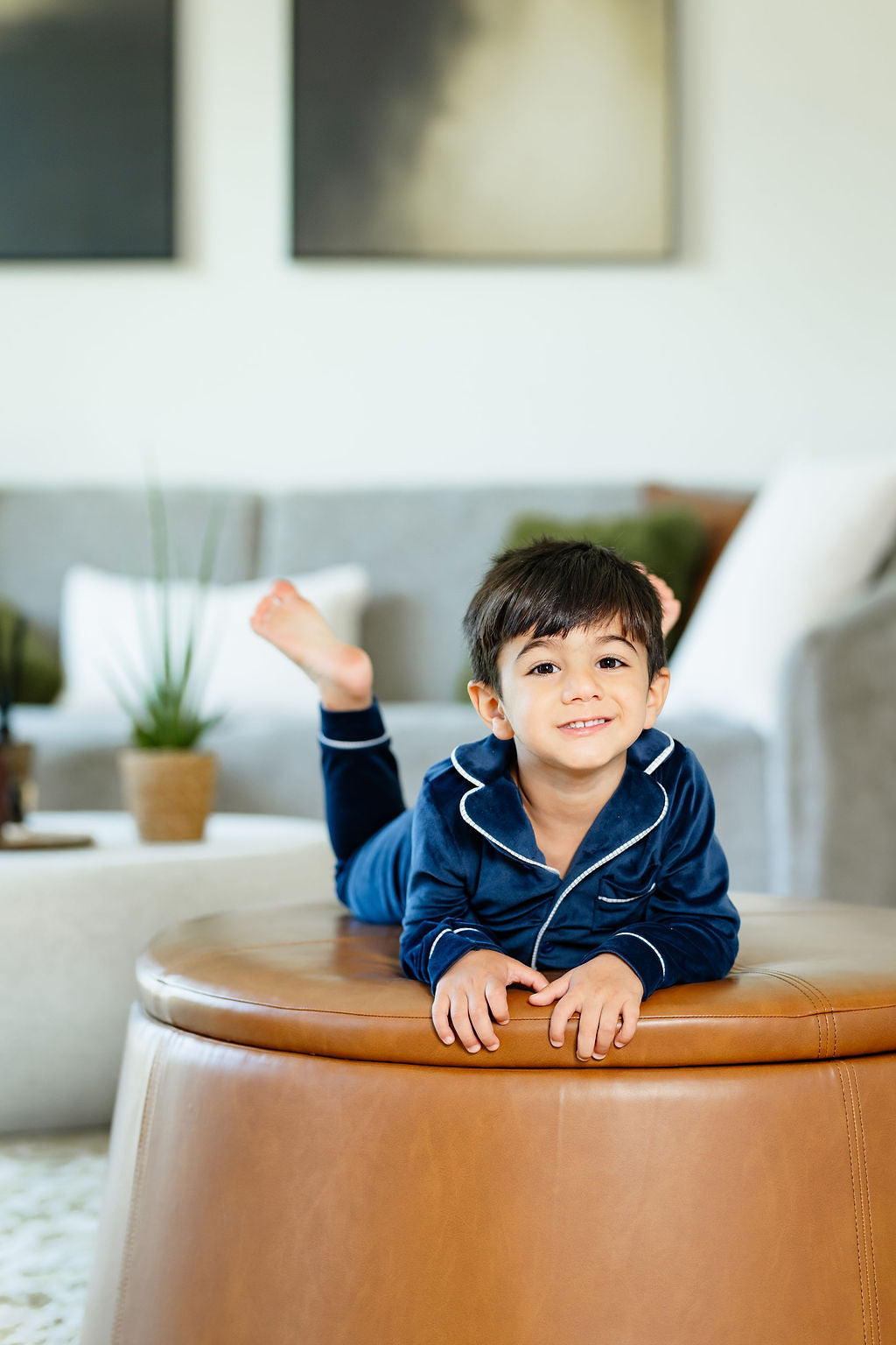 Pouf Navy Velour Grandpa Pajama