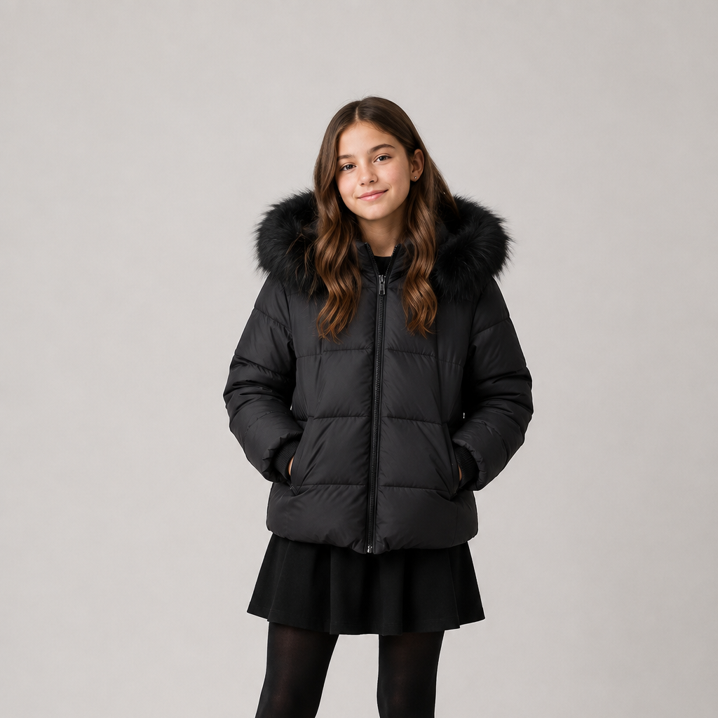 Bamboogie Black Padded Jacket With Fur Hood