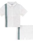 Mann White And Green Coordinated Stripe Set