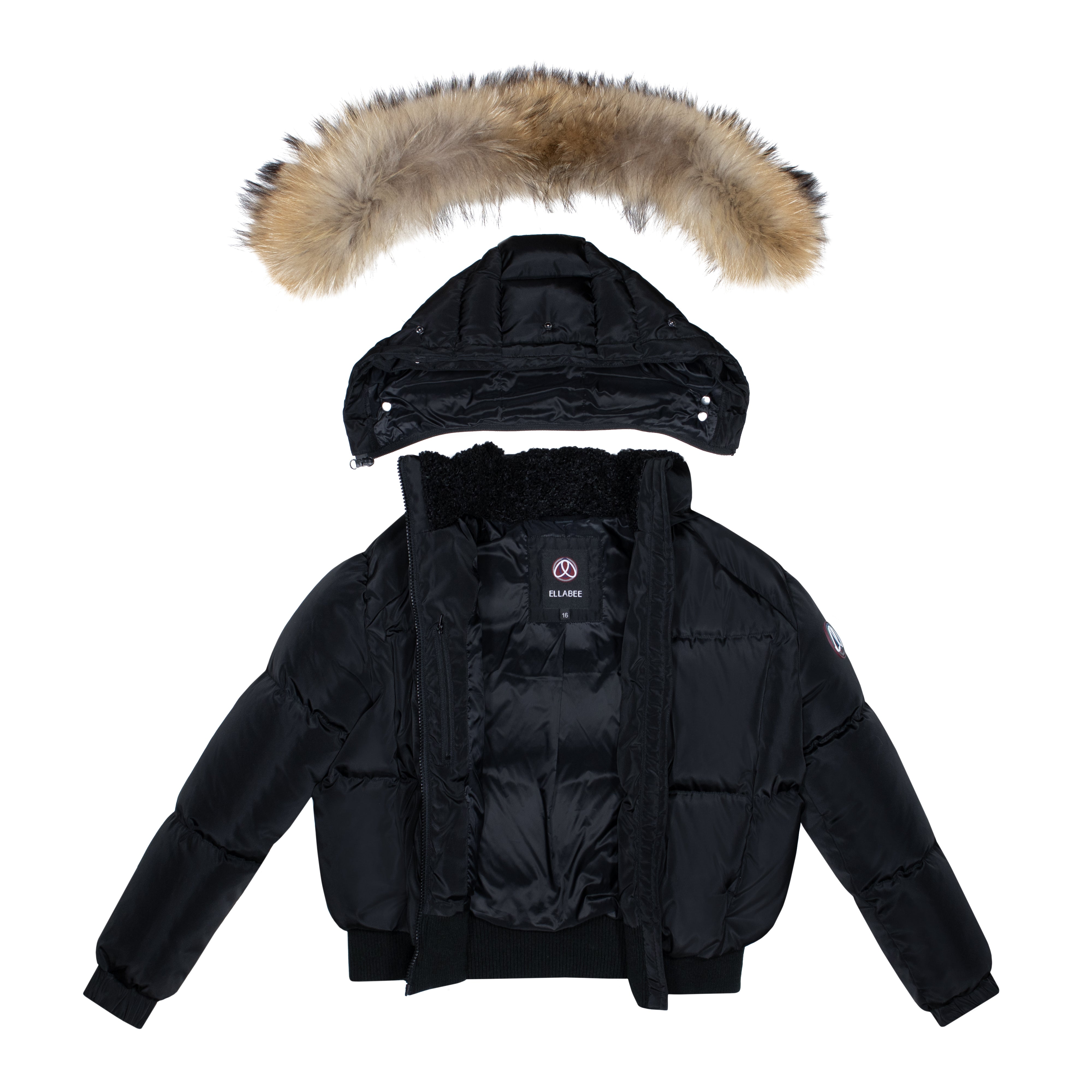 Ellabee Lena Raccoon Fur Black Shearling Bomber