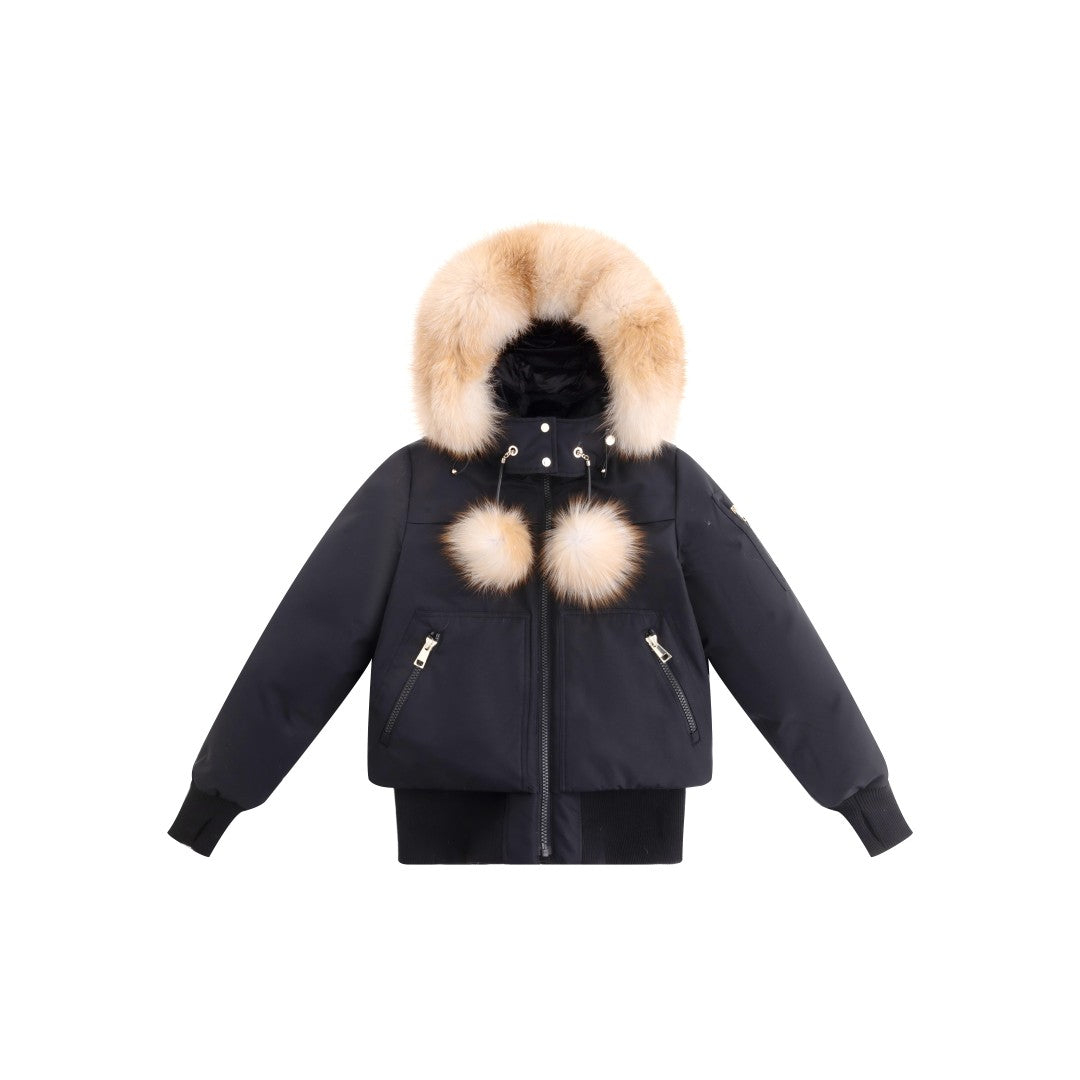 Ellabee Black Gold Fox Layla Canvas Pompom Bomber
