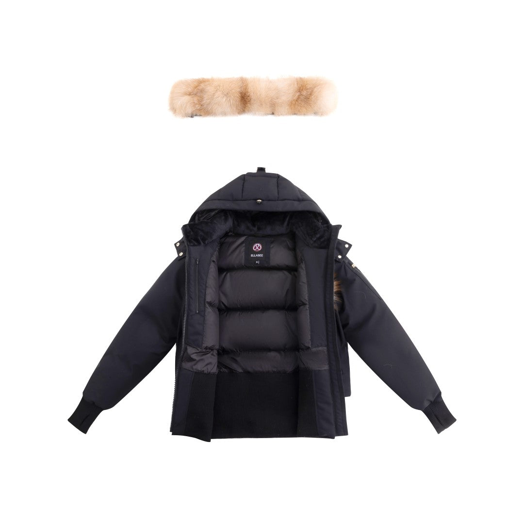 Ellabee Black Gold Fox Layla Canvas Pompom Bomber