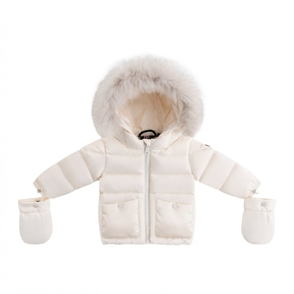 Ellabee Beige Corduroy Enfant Fur Down Jacket