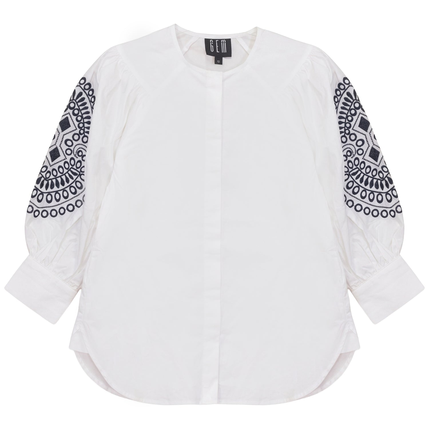 Gem White\Navy Embroidered Detail Shirt – flamingobabychild