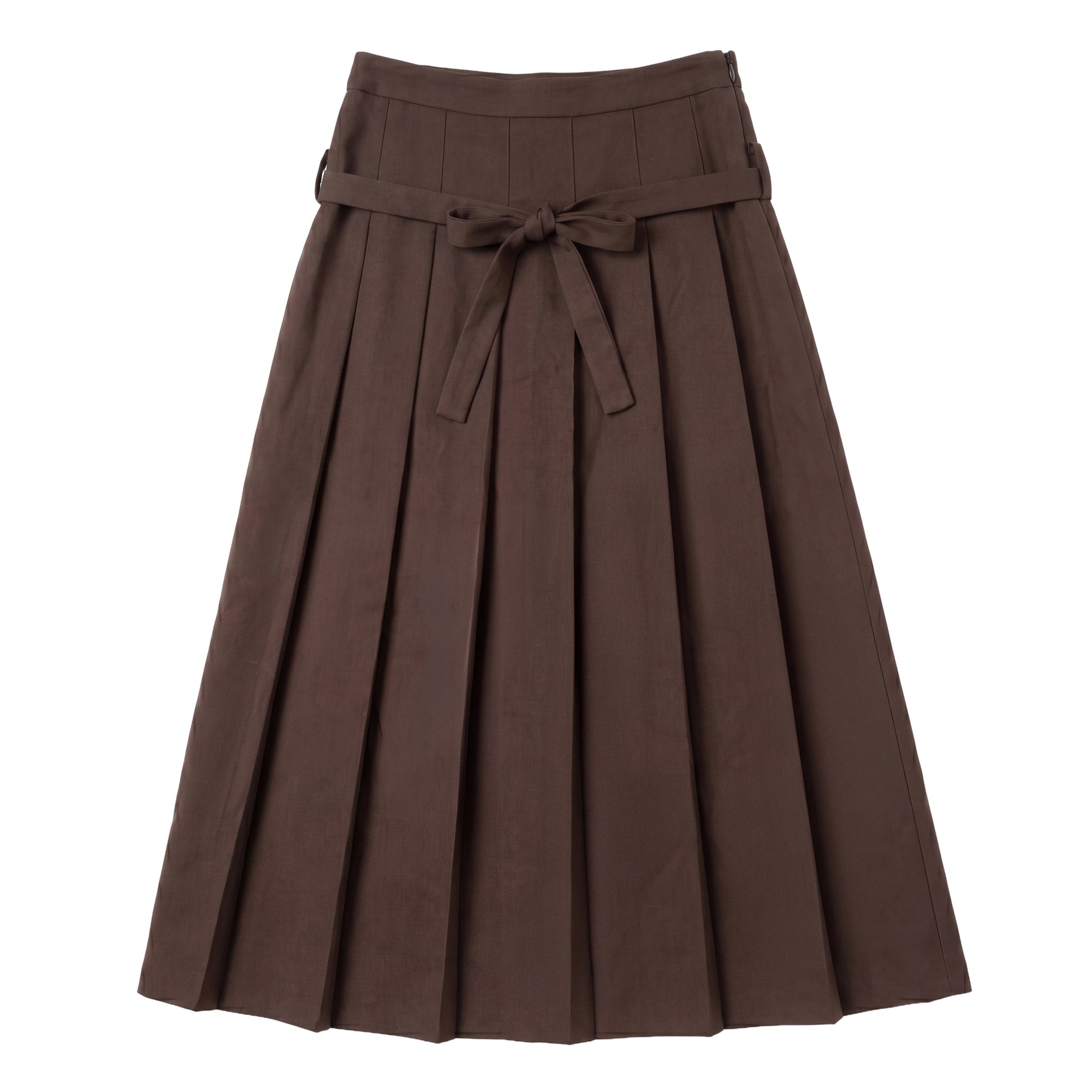 Gem Brown Low Waisted Belt Pleated Skirt