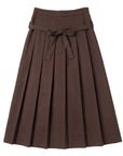 Gem Brown Low Waisted Belt Pleated Skirt