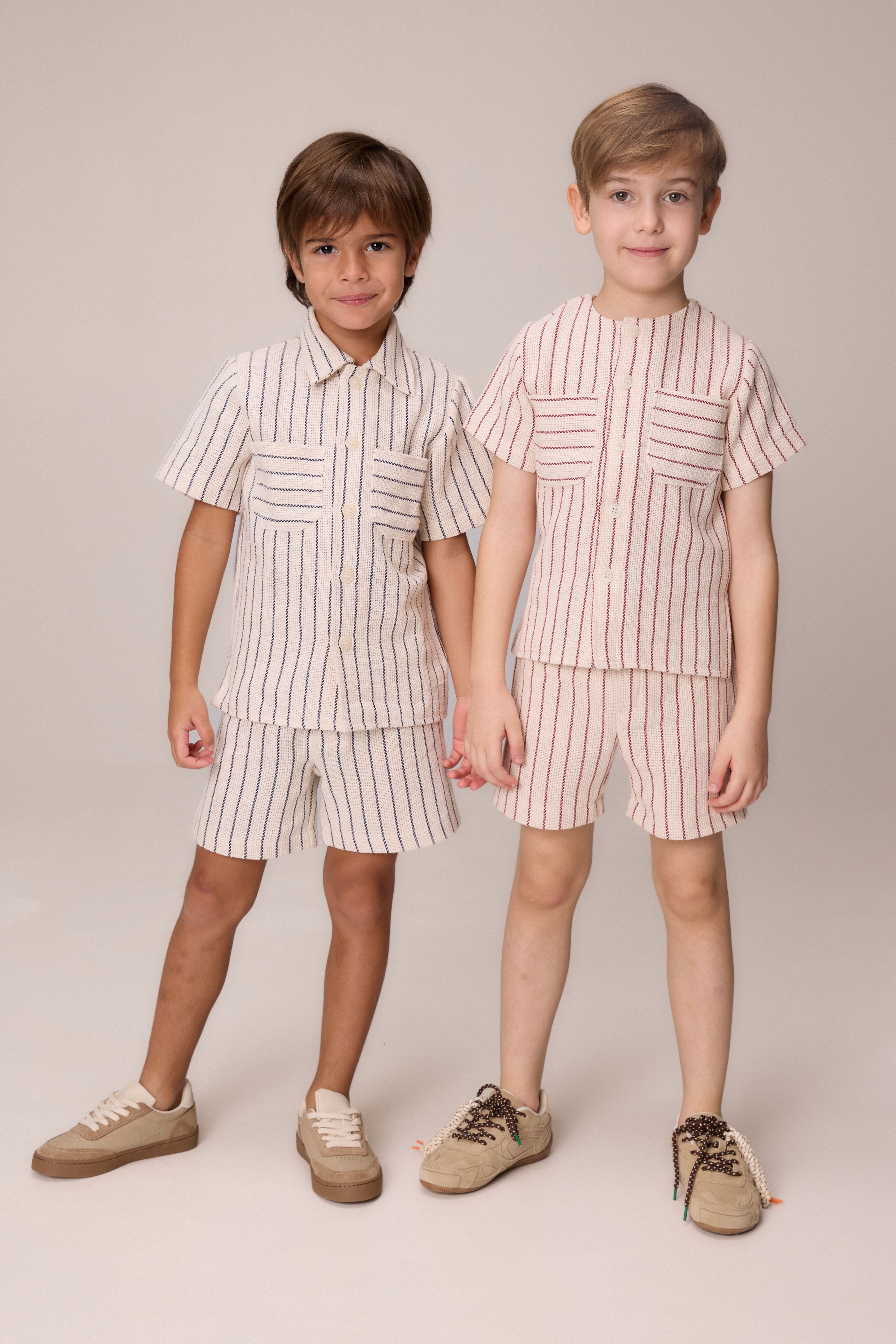 Pernille Cream/Burgundy Striped Shirt Set
