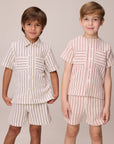 Pernille Cream/Burgundy Striped Shirt Set