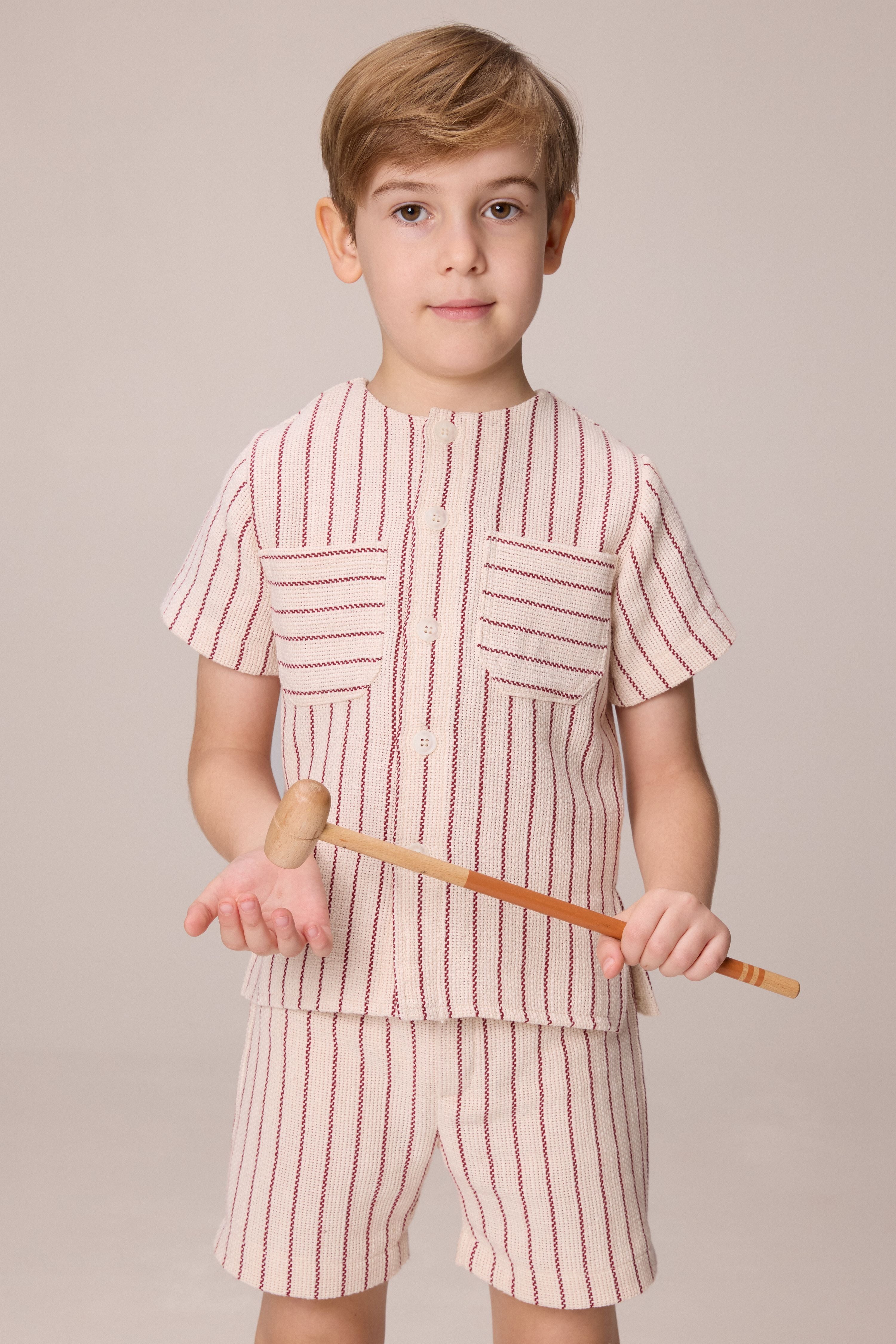 Pernille Cream/Burgundy Striped Shirt Set