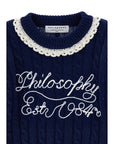 Philosophy Navy Cable Knit Lace Trim Sweater