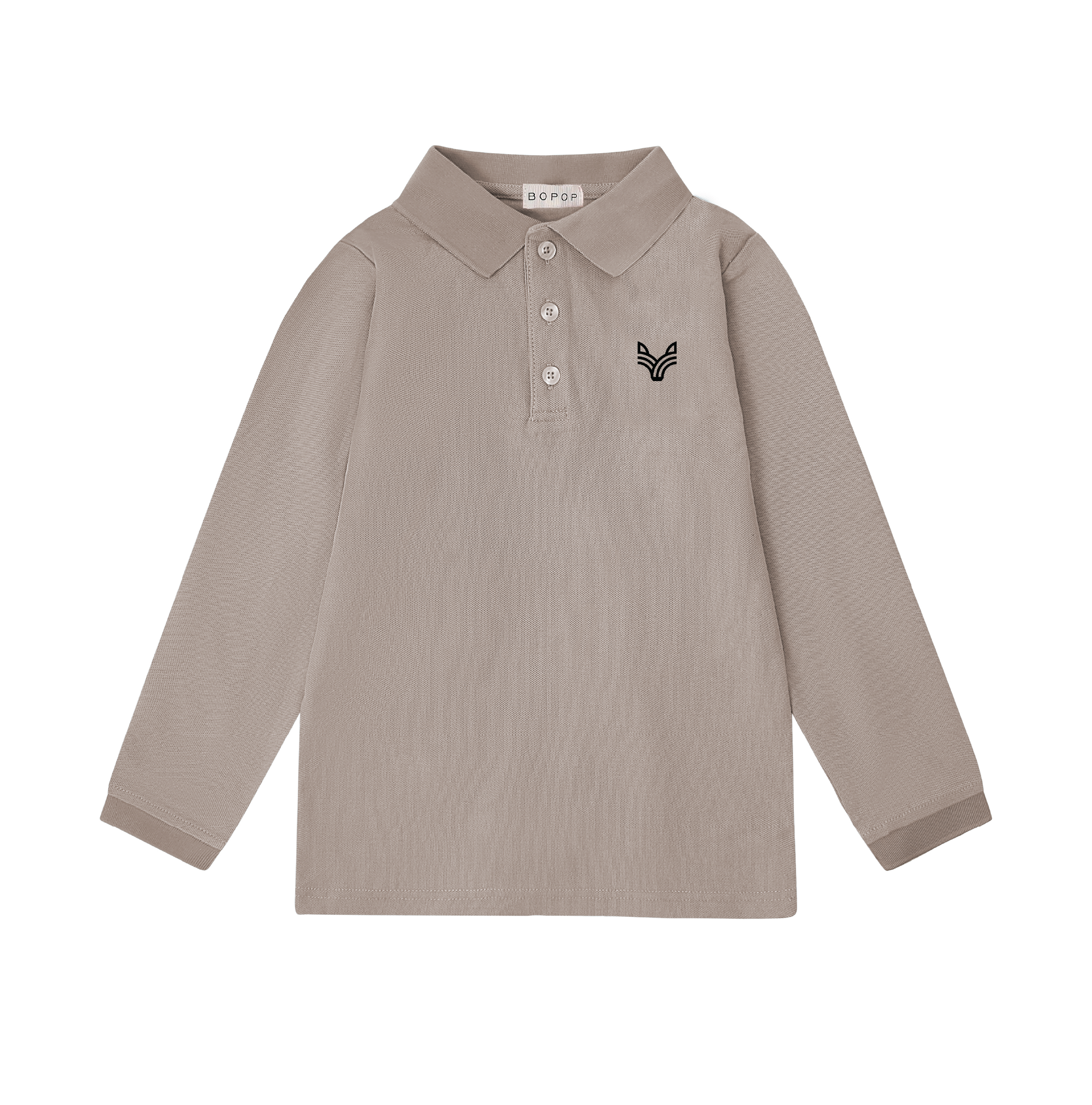 Bopop Taupe Emblem Long Sleeve Polo