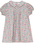 Pompomme Blue Printed Smocked Dress