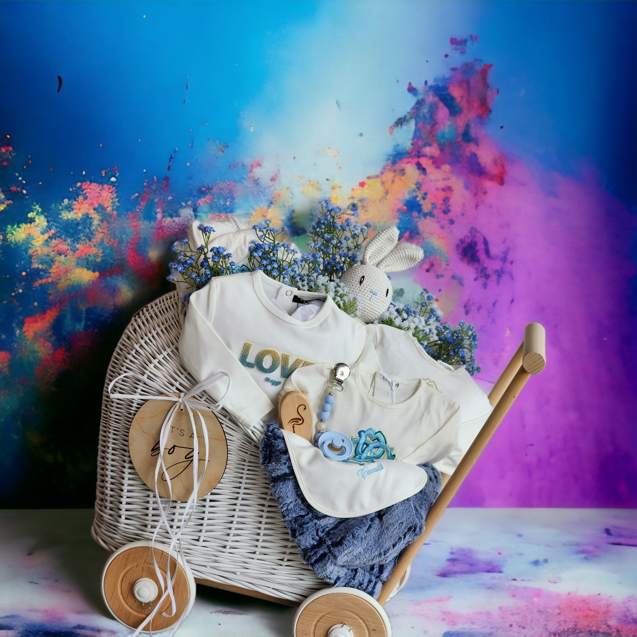 Gift Package In 4 Wheel Carriage  - Baby Boy