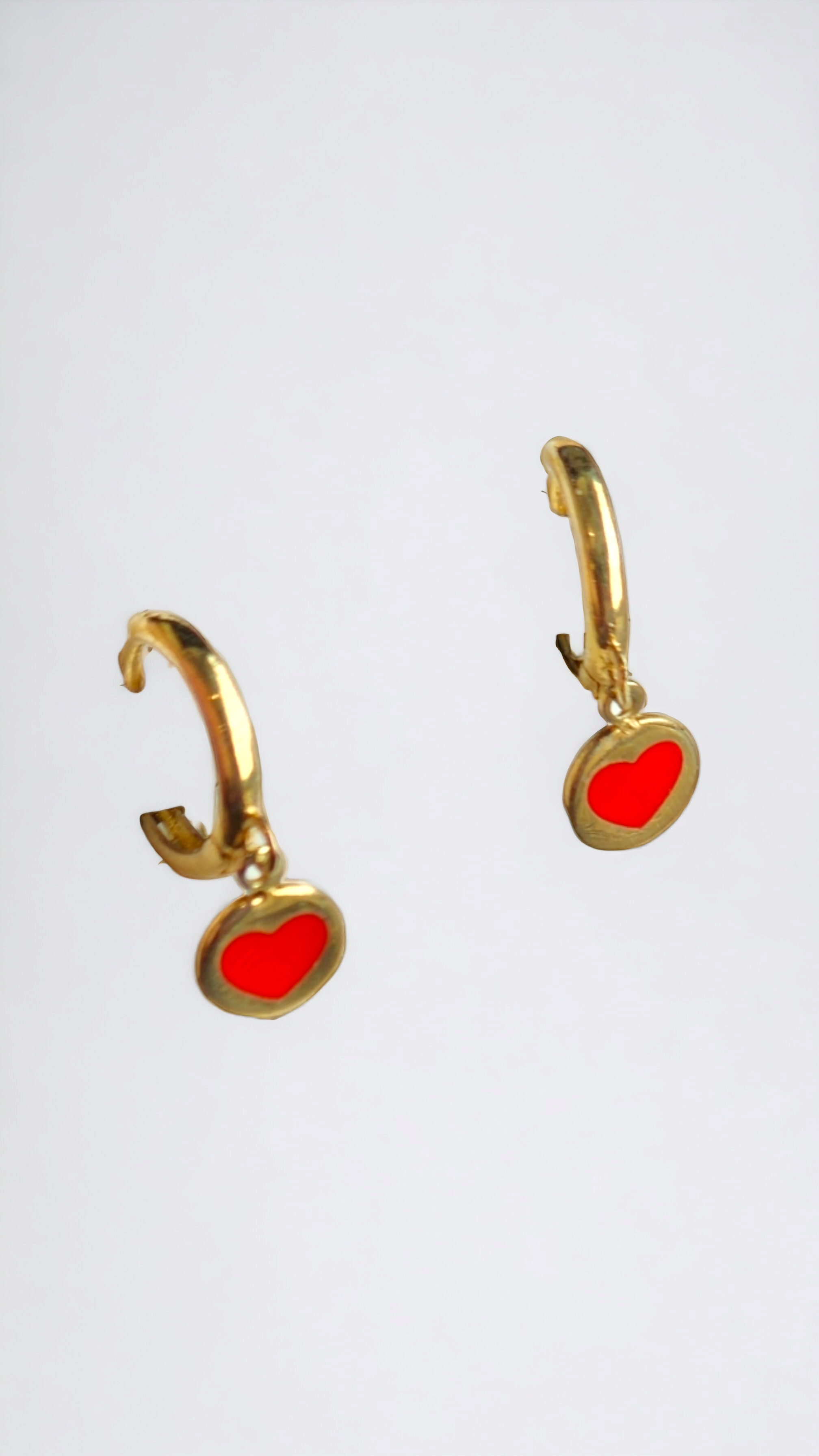 14K Gold Hanging Red Heart Earrings