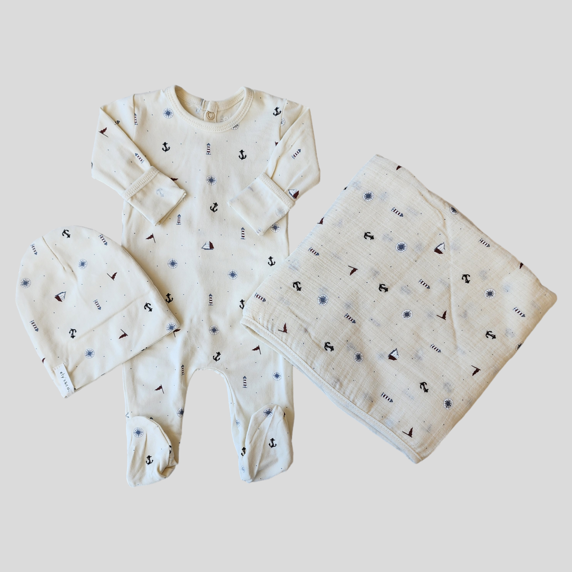 Ely&#39;s &amp; Co Ivory Printed Nautical Footie Set