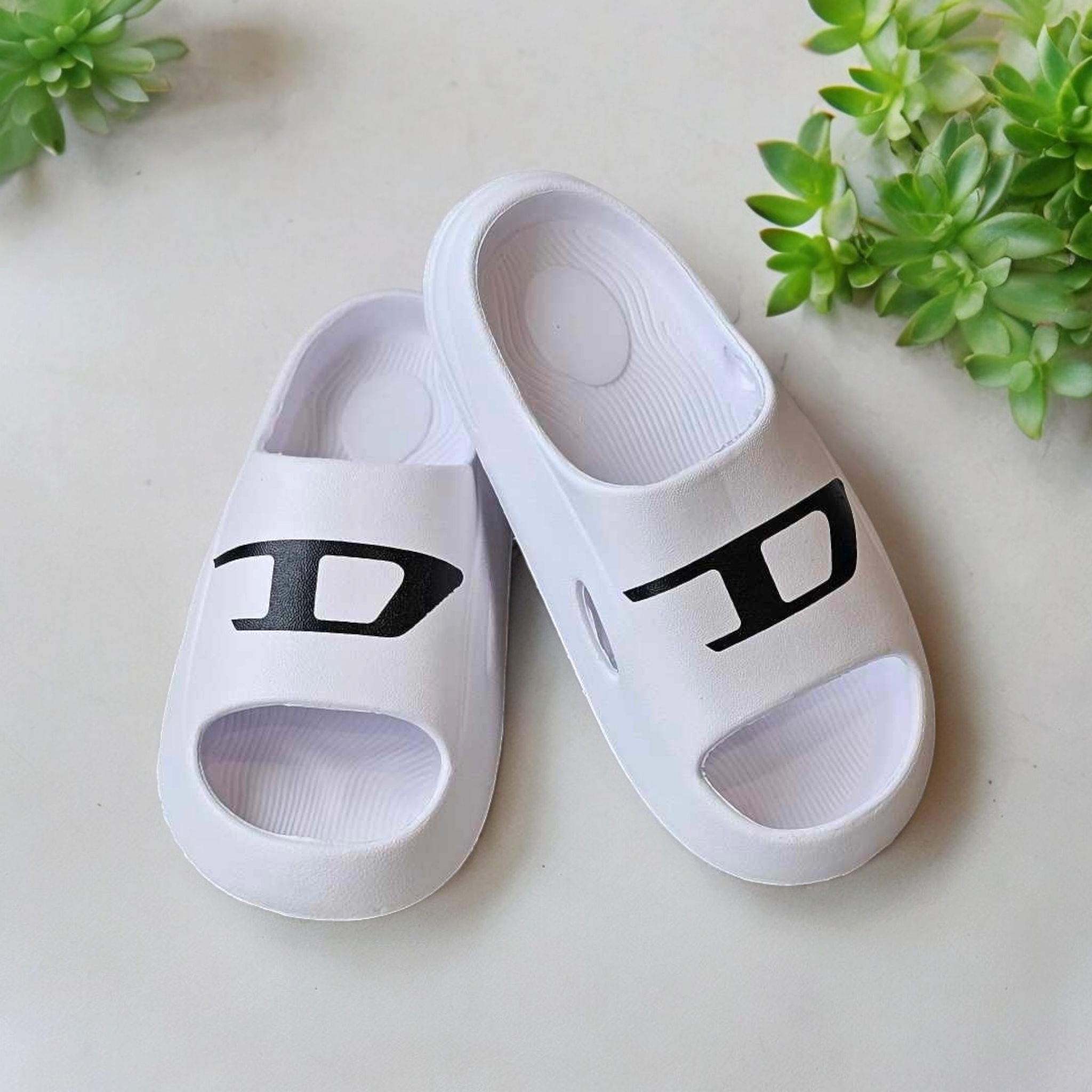 Diesel White Slippers
