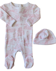 Cotton PomPom Toile De Jouy Footie + Hat