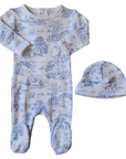 Cotton PomPom Toile De Jouy Footie + Hat