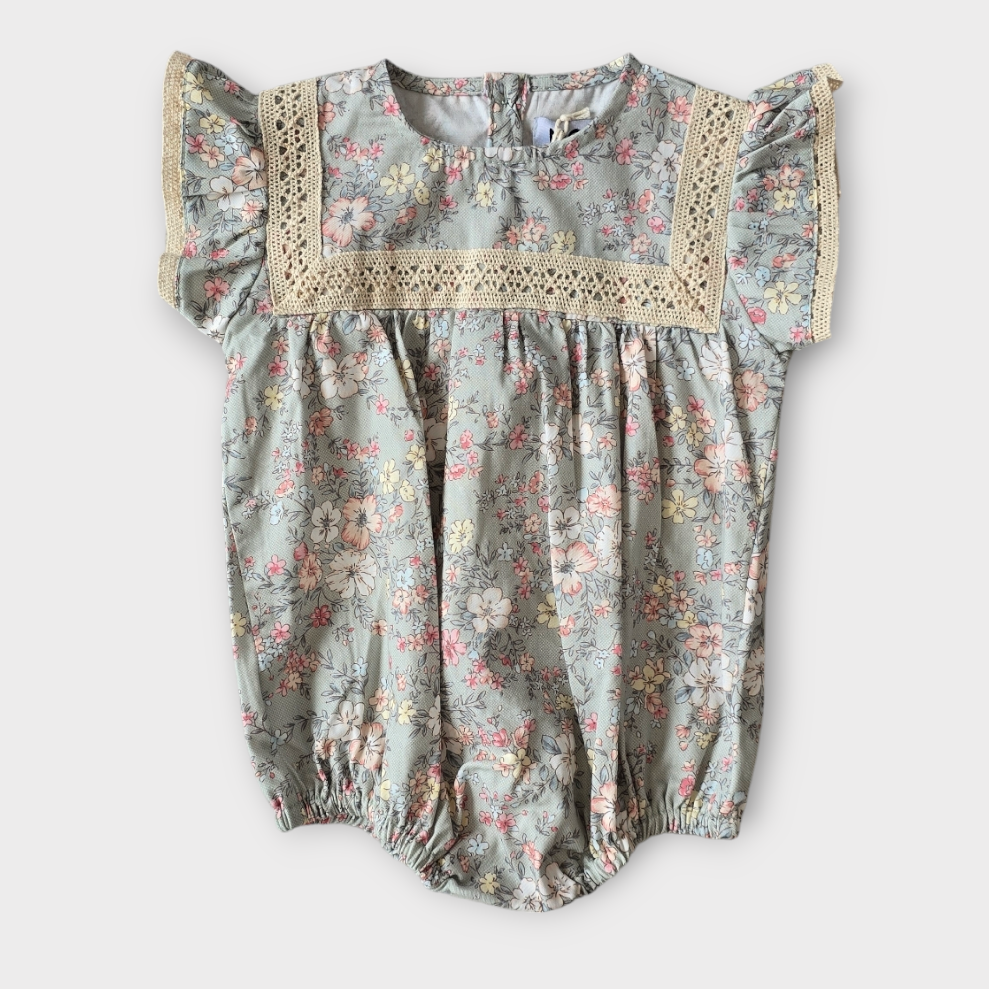 Noma Mint Floral Crochet Ribbon Romper