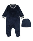 Pouf Midnight Blue Velour Footie + Beanie