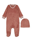 Pouf Dusty Rose Velour Footie + Beanie