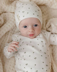 Ely's And Co Ivory Ribbed Printed Palm Footie + Beanie