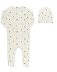 Ely's And Co Ivory Ribbed Printed Palm Footie + Beanie