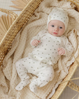 Ely's And Co Ivory Ribbed Printed Palm Footie + Beanie
