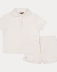 Orange Dimanche Off White Linen Shirt Set
