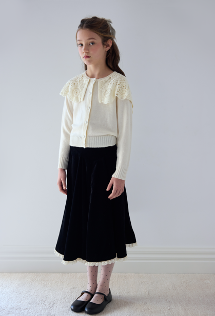 Petite Amalie Peep Lace Hem Velvet Skirt