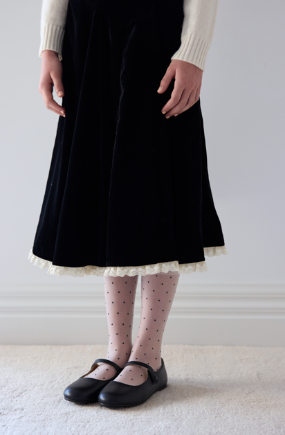 Petite Amalie Peep Lace Hem Velvet Skirt