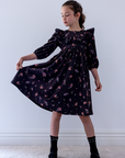 Petite Amalie Black Ditsy Ruffle Yoke Cord Dress