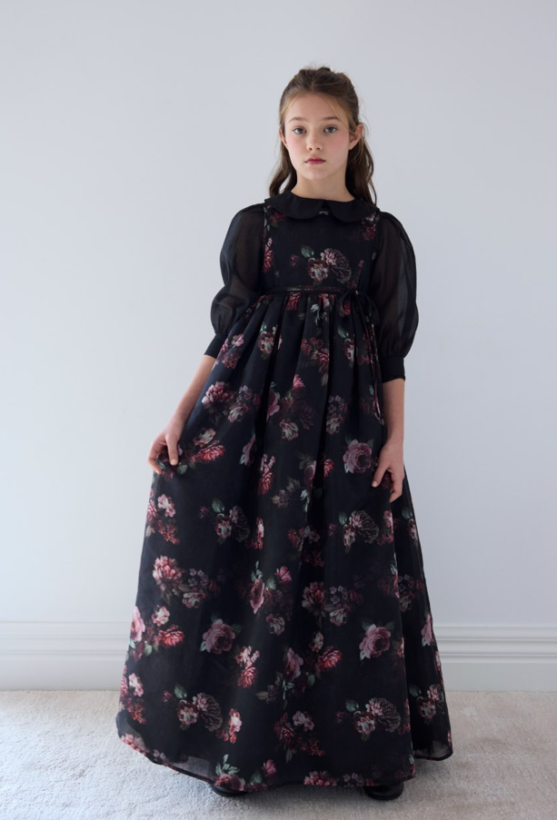 Petite Amalie Black Floral Organza Gown With Blouse