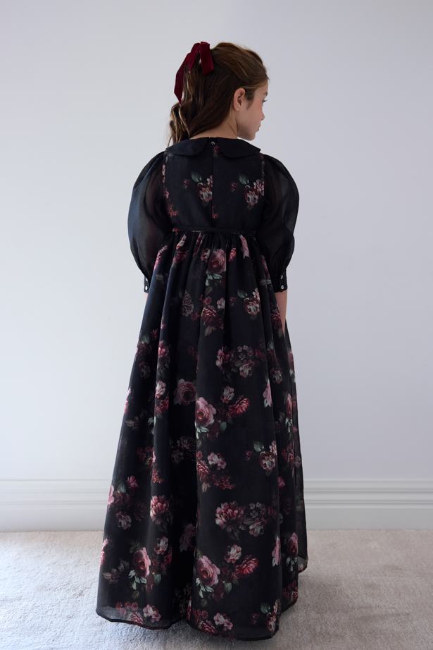 Petite Amalie Black Floral Organza Gown With Blouse