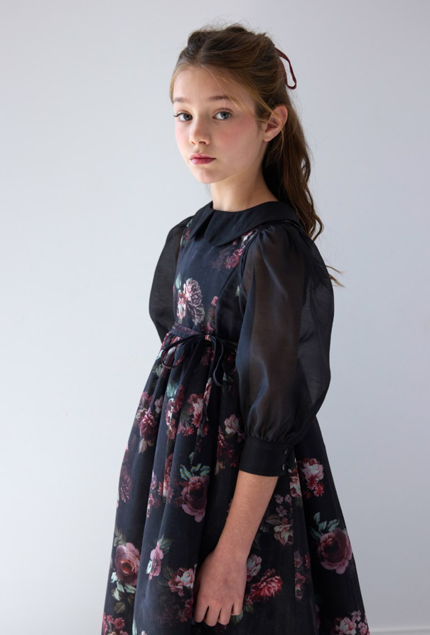 Petite Amalie Black Floral Organza Gown With Blouse