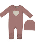 Maniere Berry Sherpa Heart Footie + Hat