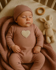 Maniere Berry Sherpa Heart Footie + Hat