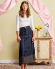 Laurent Border Stitch Dark Denim Skirt